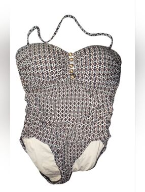 La Blanca One Piece Swimsuit Sz 8 Halter Ruched Tummy Control Bandeau Black Gold